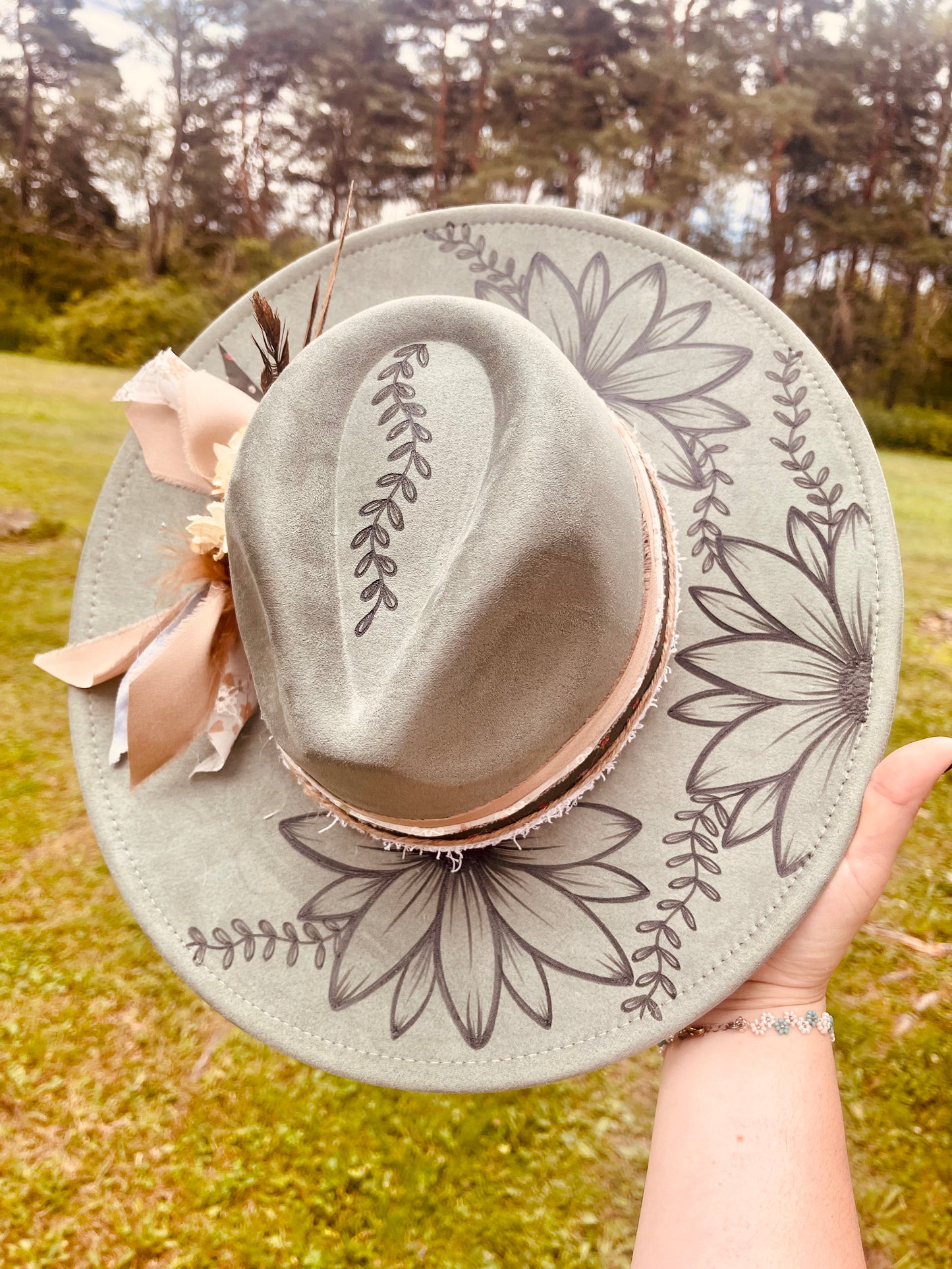 Sage Floral - Hand Burned Hat