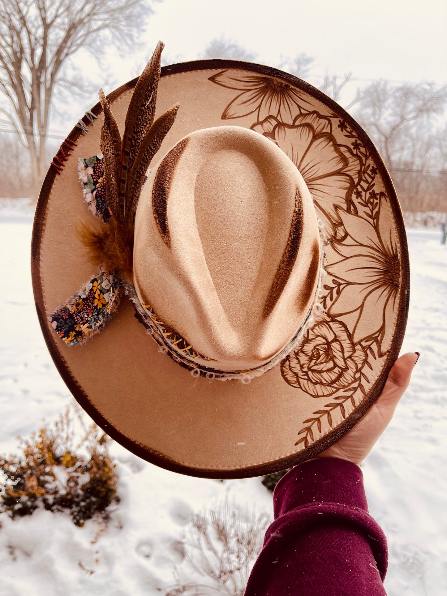 Golden Bloom Hand Burned Hat