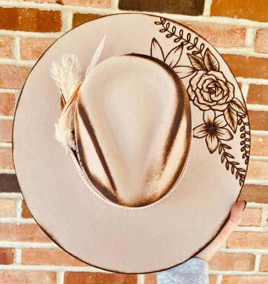 Prairie Bloom Hand Burned Hat