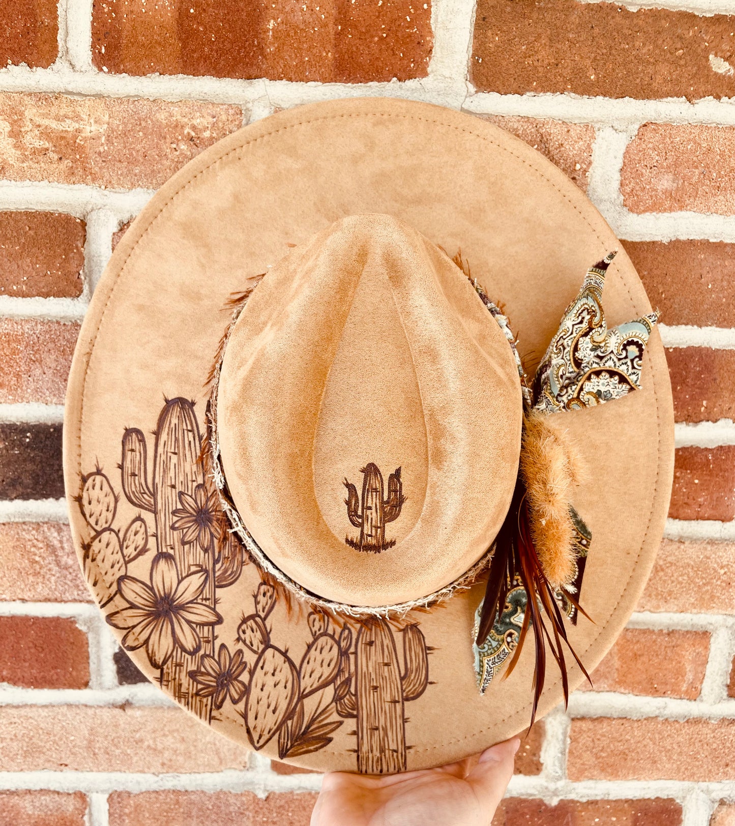 Camel Cactus- Hand Burned Hat