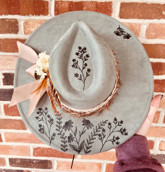 Dainty Sage- Hand Burned Hat