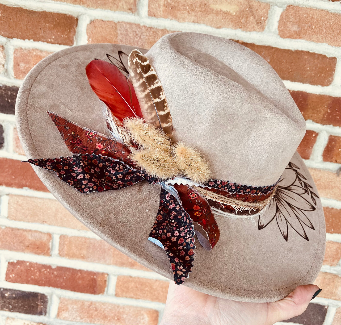 Large Leaf Floral- Hand Burned Hat