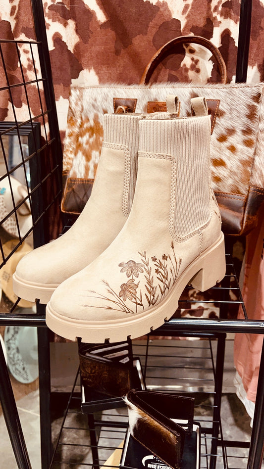 Hand Burned Floral Boot