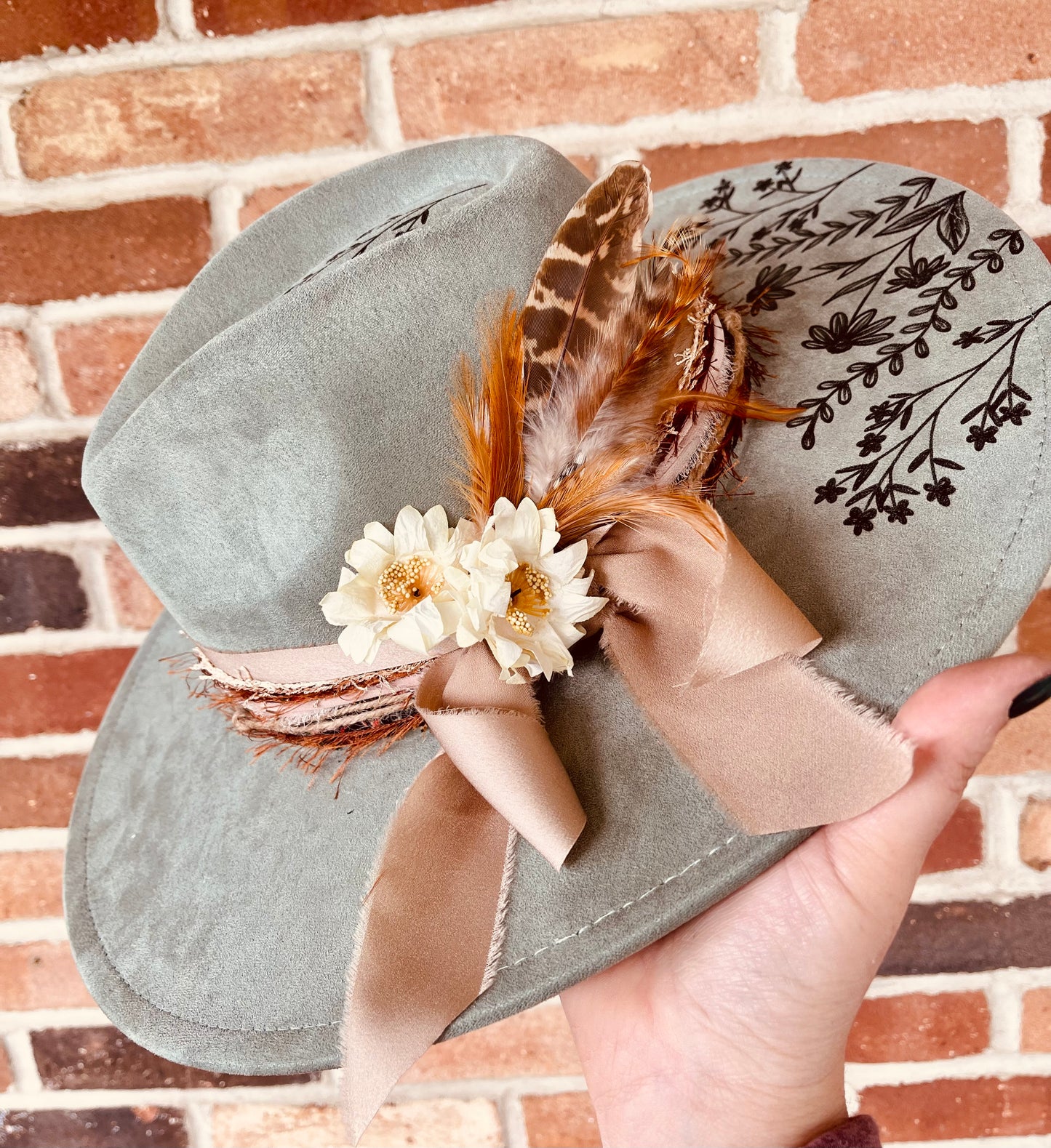 Dainty Sage- Hand Burned Hat