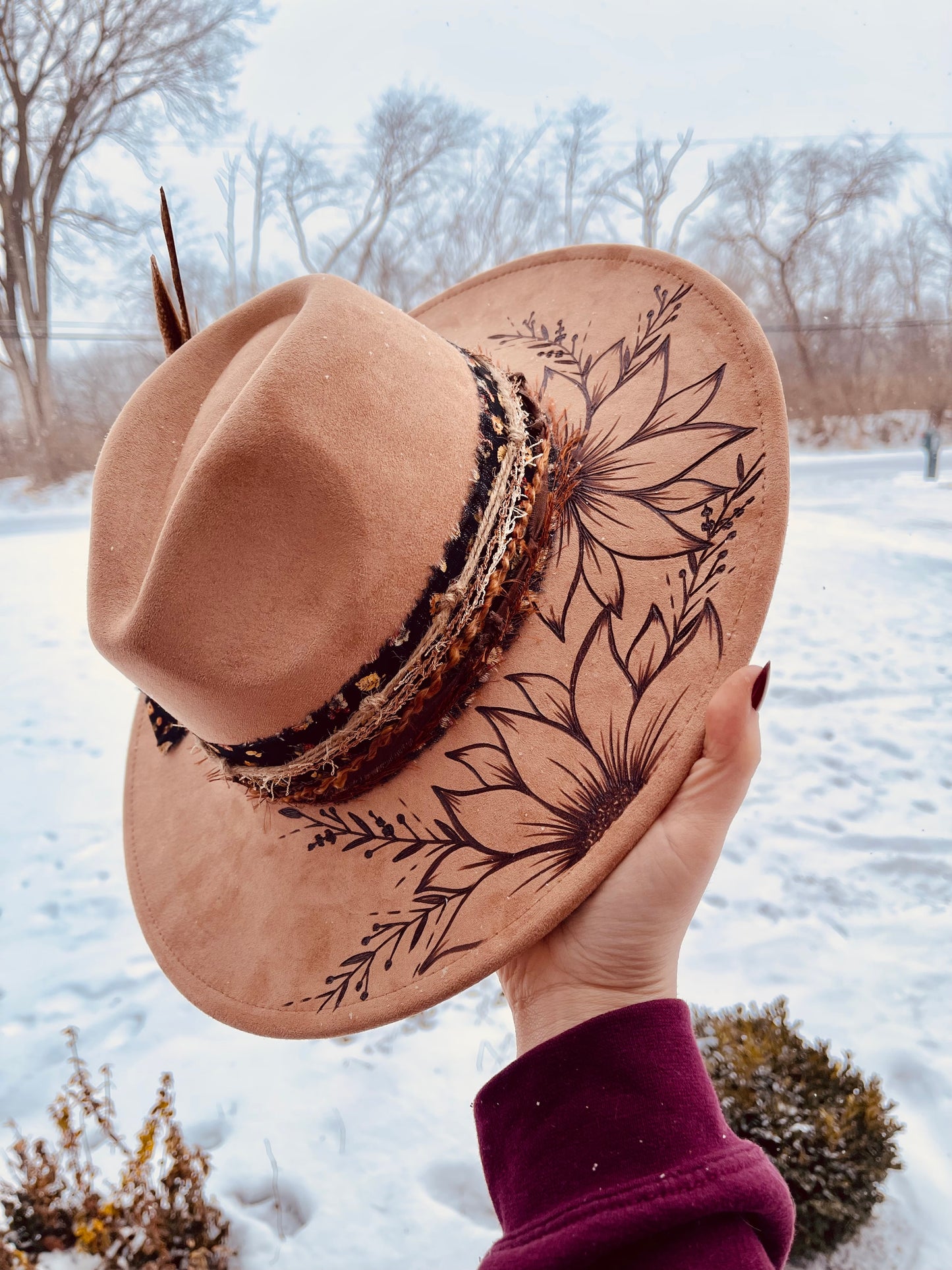 Neutral Blooms Hand Burned Hat