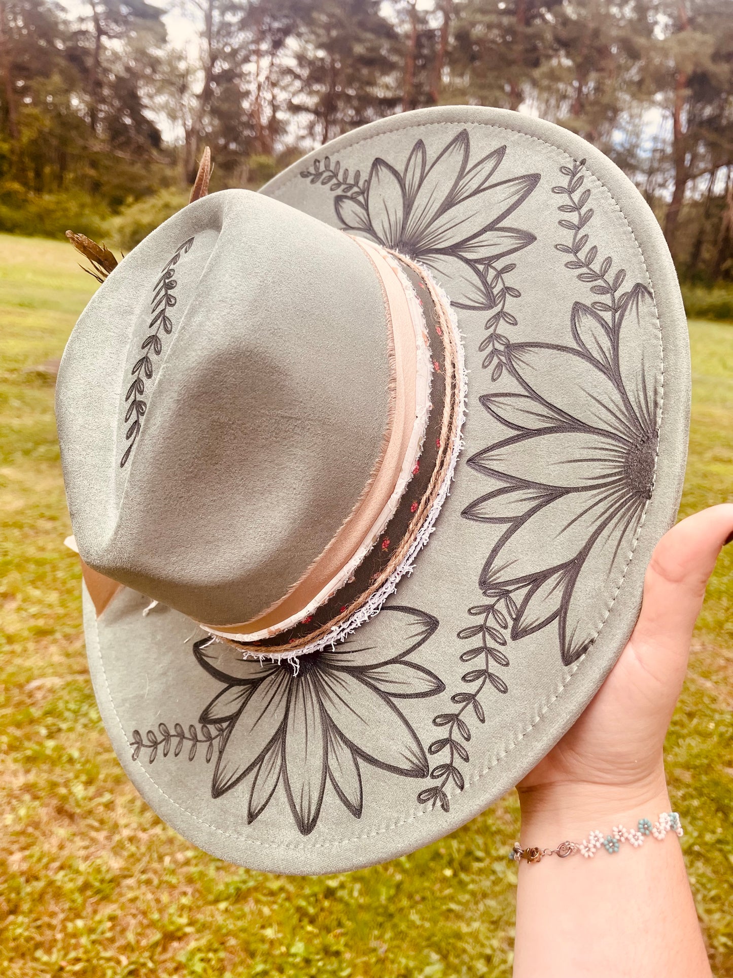 Sage Floral - Hand Burned Hat