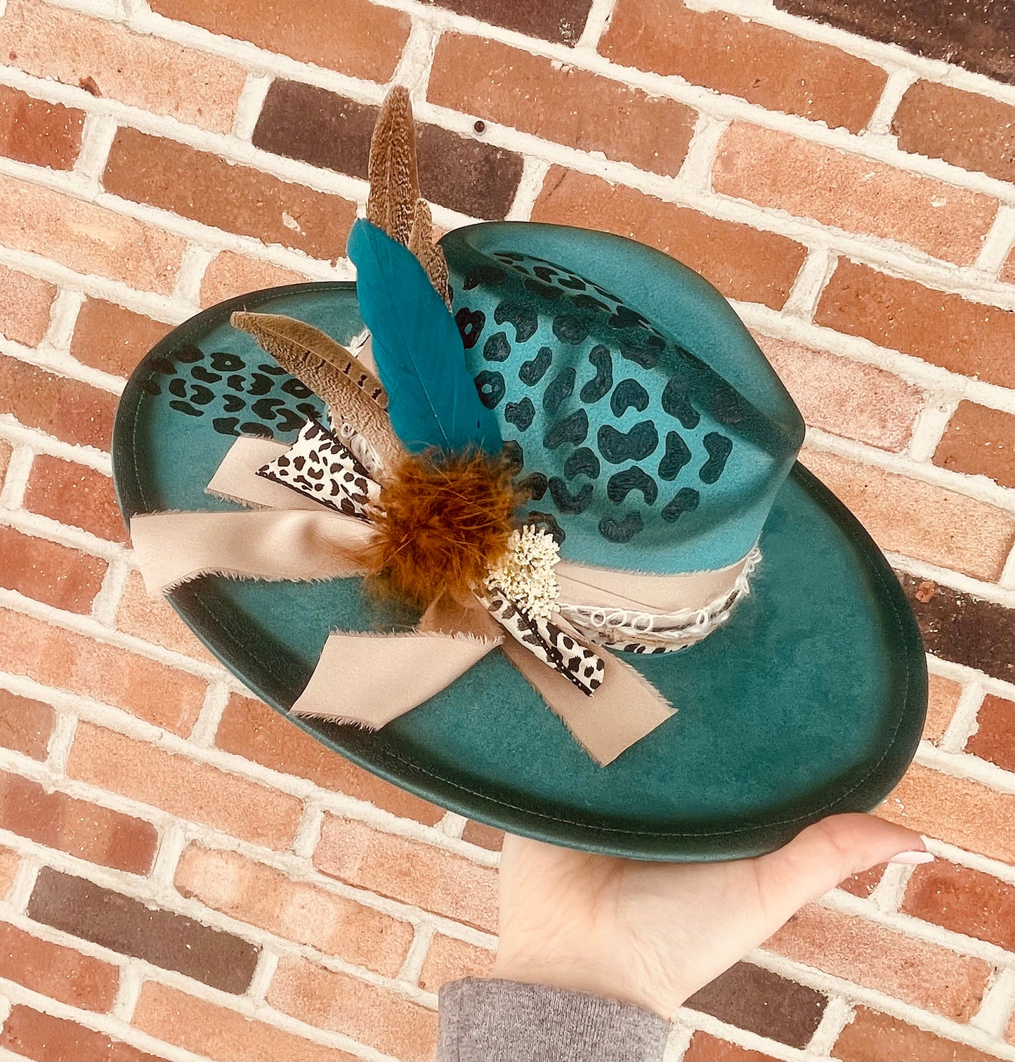 Teal Cheetah - Hand Burned Hat