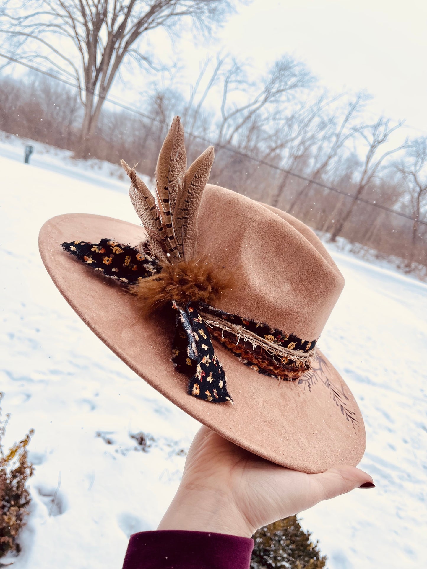 Neutral Blooms Hand Burned Hat