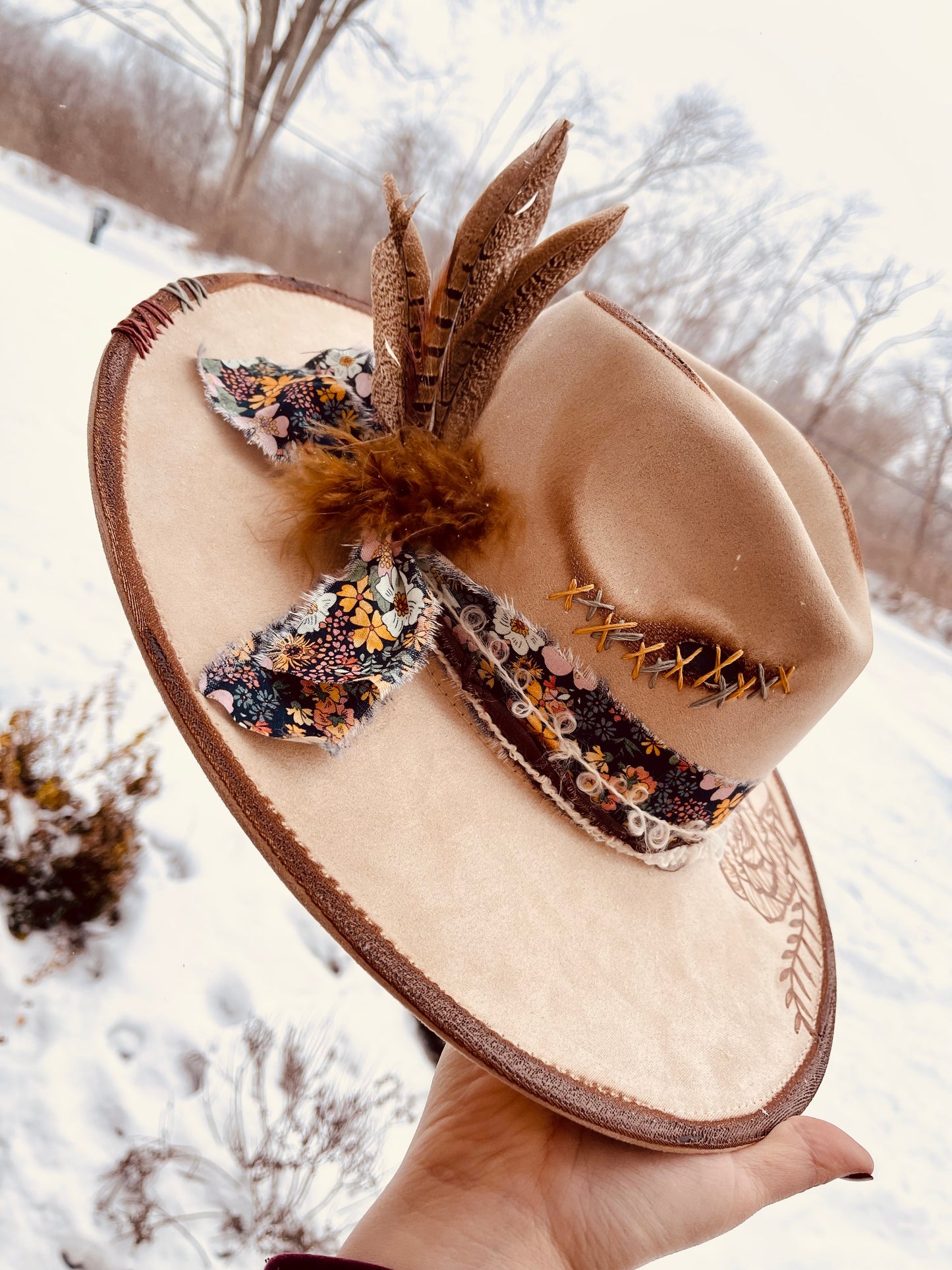 Golden Bloom Hand Burned Hat