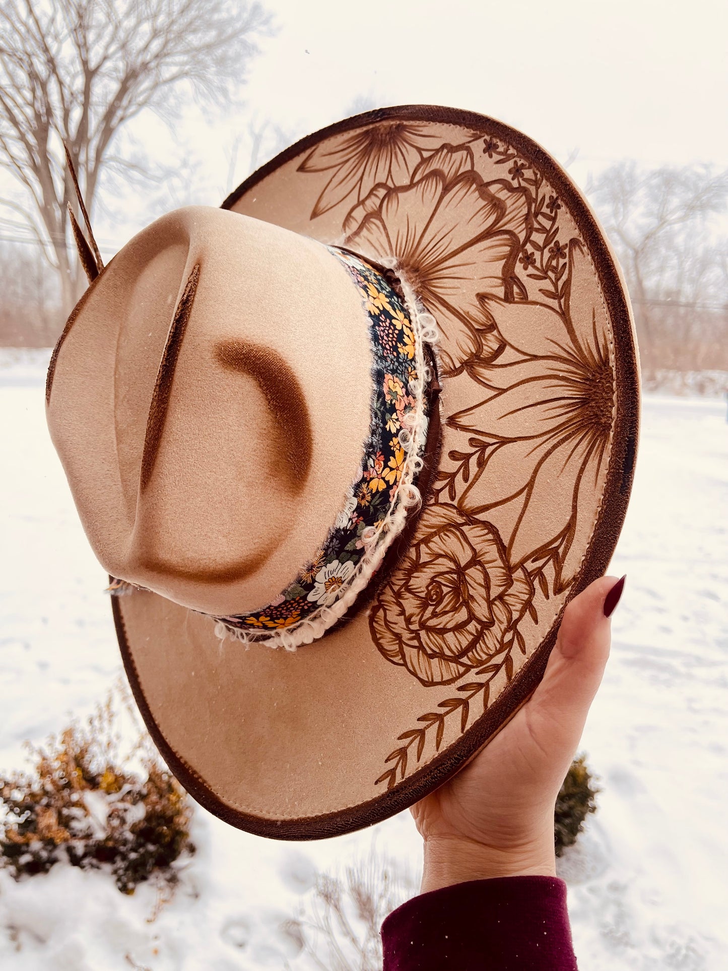 Golden Bloom Hand Burned Hat