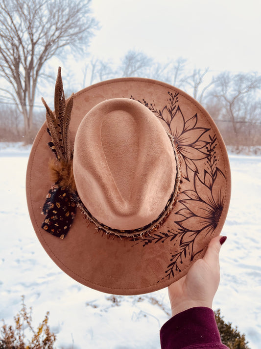 Neutral Blooms Hand Burned Hat