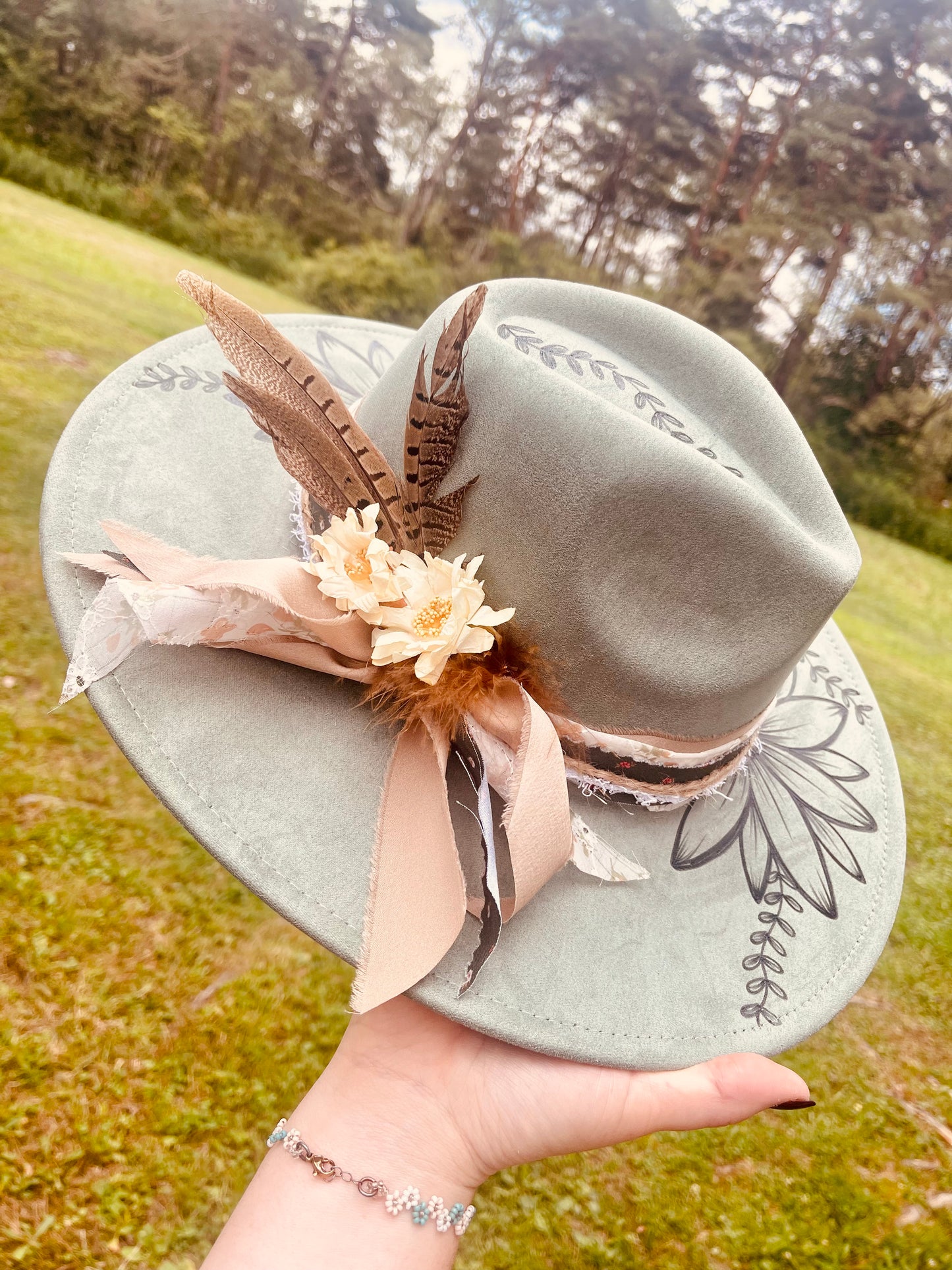 Sage Floral - Hand Burned Hat