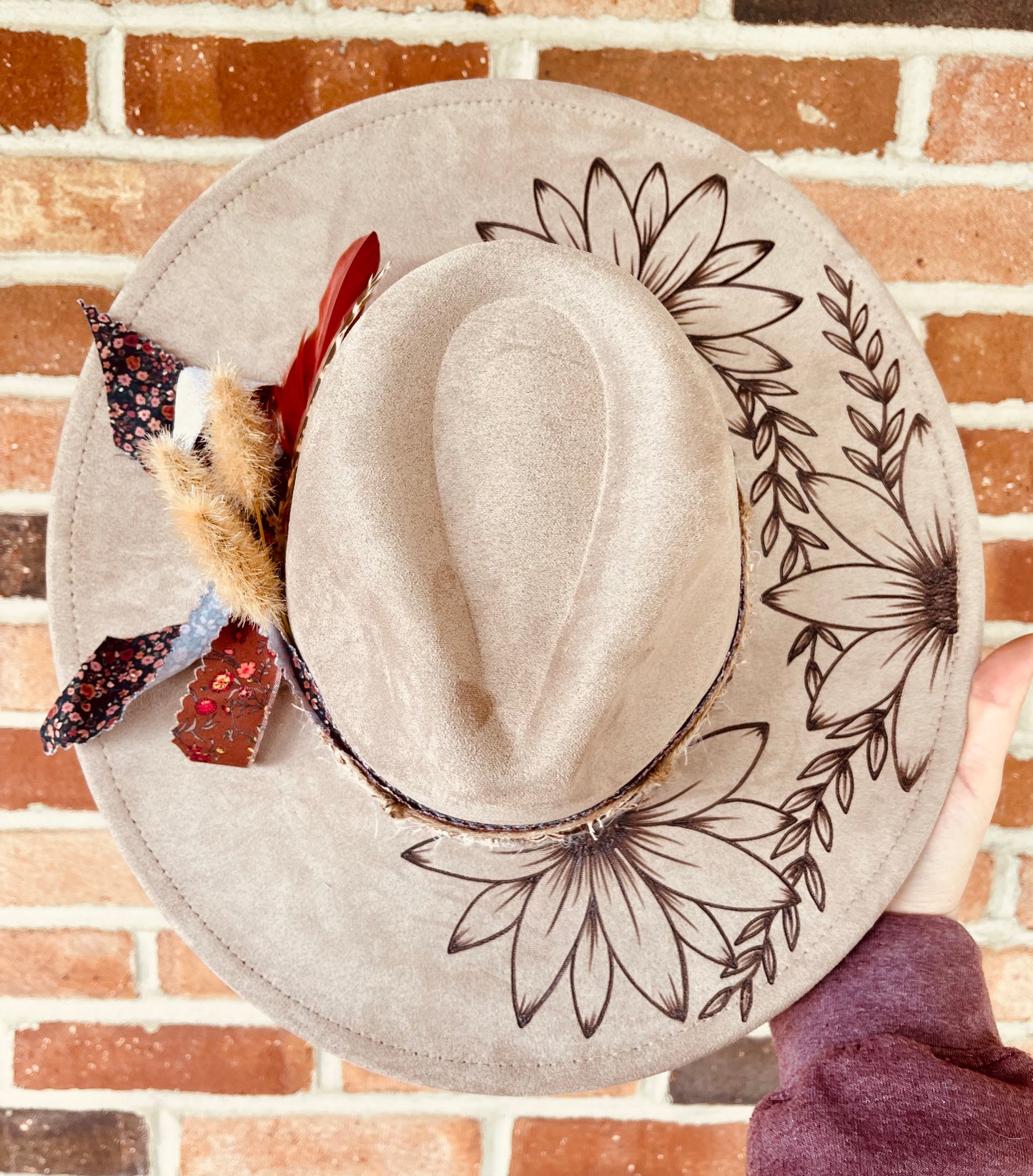 Large Leaf Floral- Hand Burned Hat