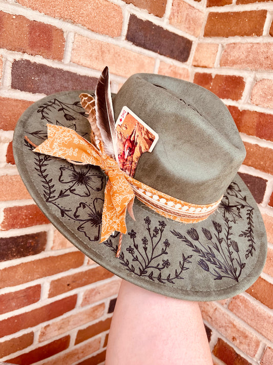 Green with Envy- Hand Burned Hat