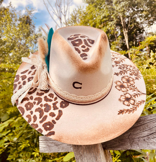 The Lovely in Leopard- Hand Burned Hat