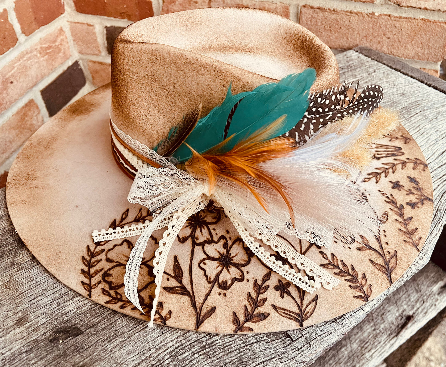 Wedding Bells- Hand Burned Hat