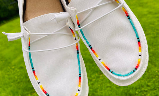 Serape Hand Beaded Shoes- White