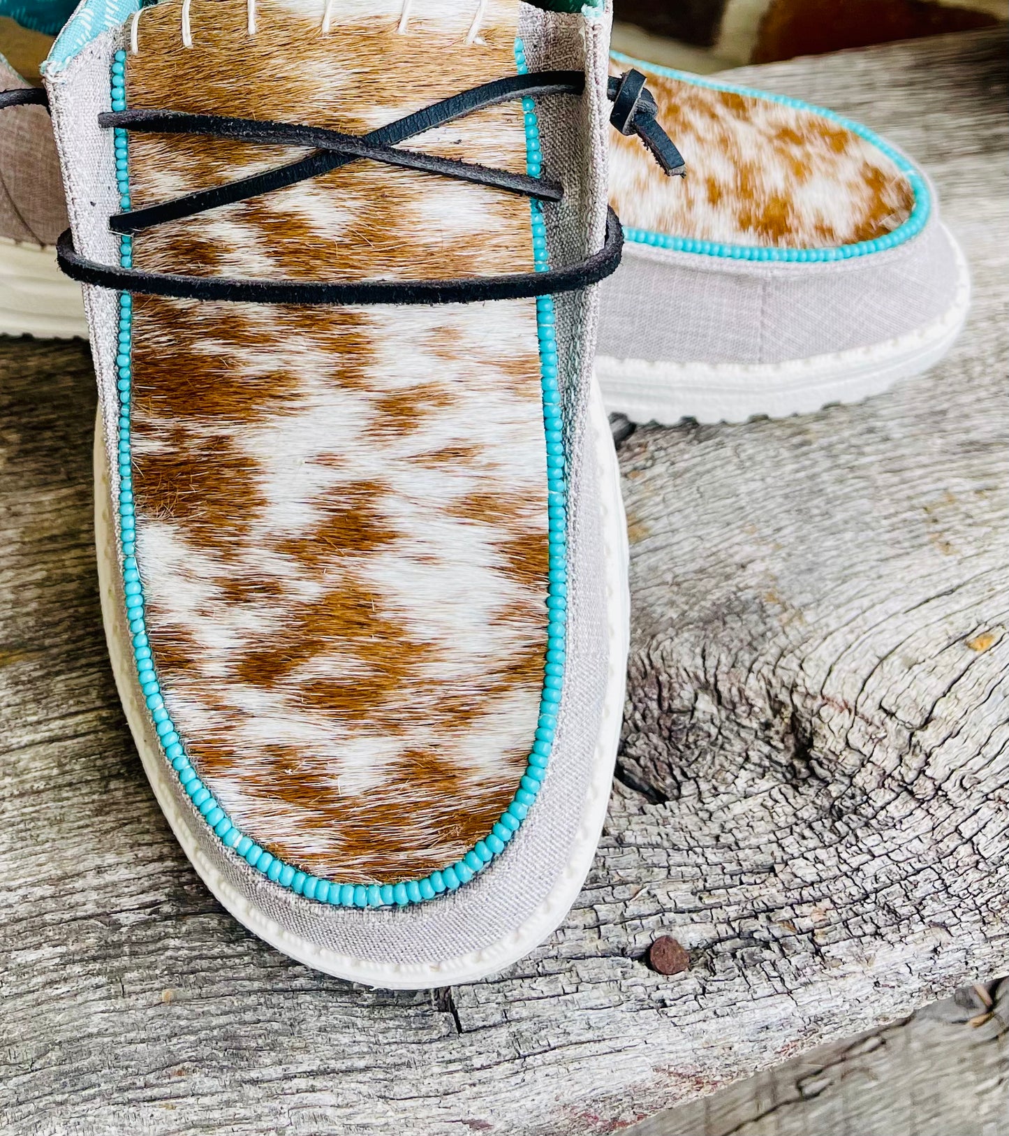 Genuine Beaded+Cowhide Hand Embellished Shoes - Full Turquoise