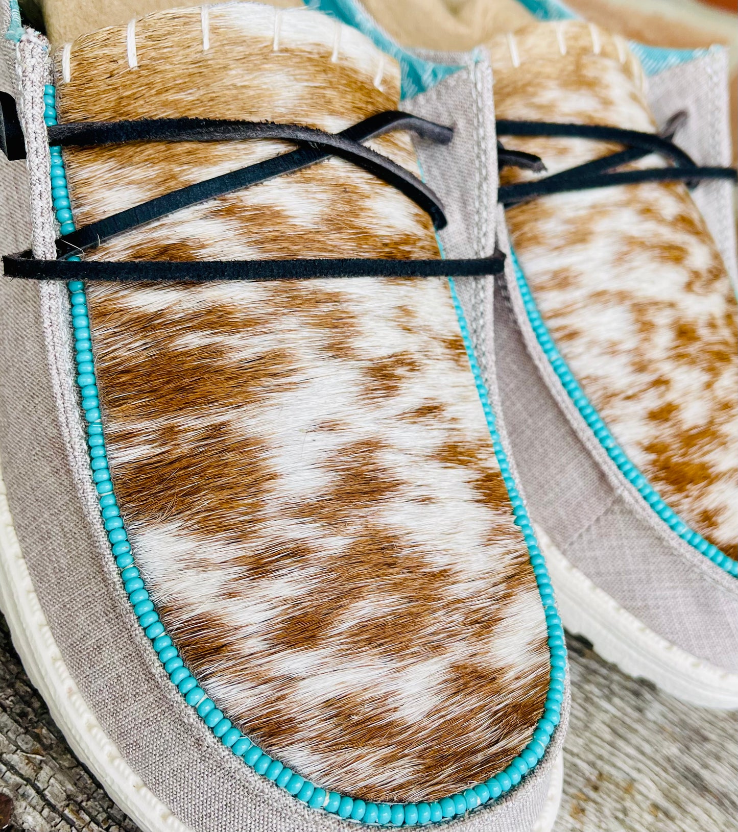 Genuine Beaded+Cowhide Hand Embellished Shoes - Full Turquoise