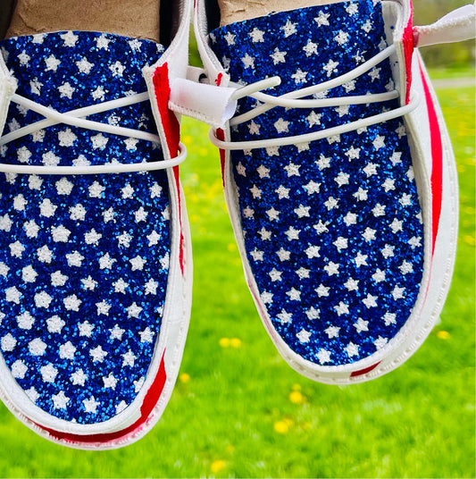 Custom Handmade Stars and Stripes Shoes - Sparkle