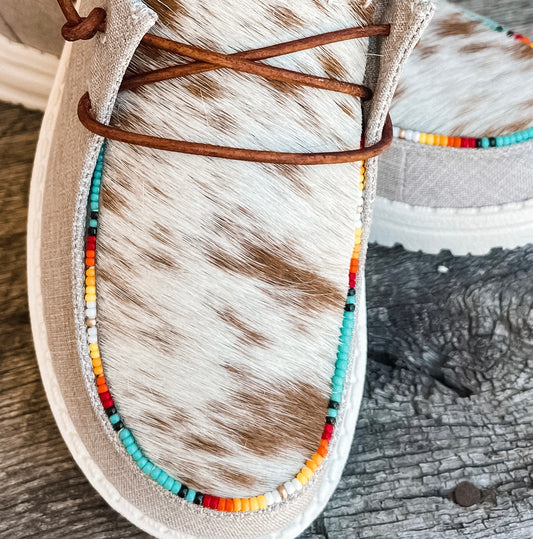 Genuine Beaded+Cowhide Embellished Shoes - Brown Sunset