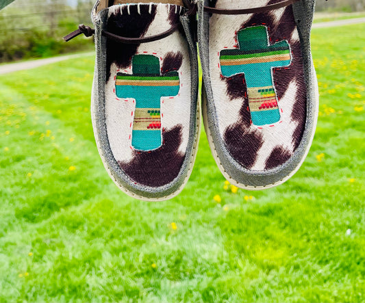 Serape Cross Cowprint Hand Embellished Shoes