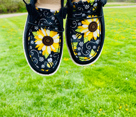 Black Sunflower Hand Embellished Shoes