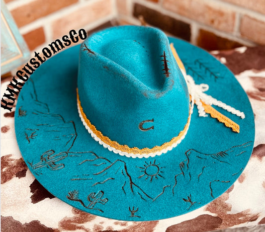 Mountain with a View- Hand Burned Hat